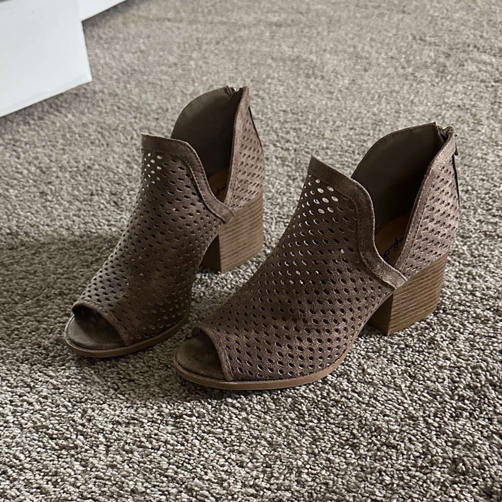 Qupid Taupe Perforated Ankle Booties